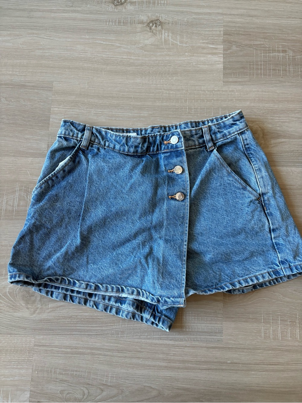 Zara Denim Button-Front Mini Skort - Blue